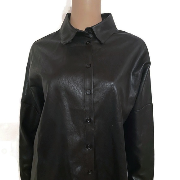 MISSGUIDED Faux Leather Button Down Oversize Shirt Dress SZ 6 - Picture 2 of 5